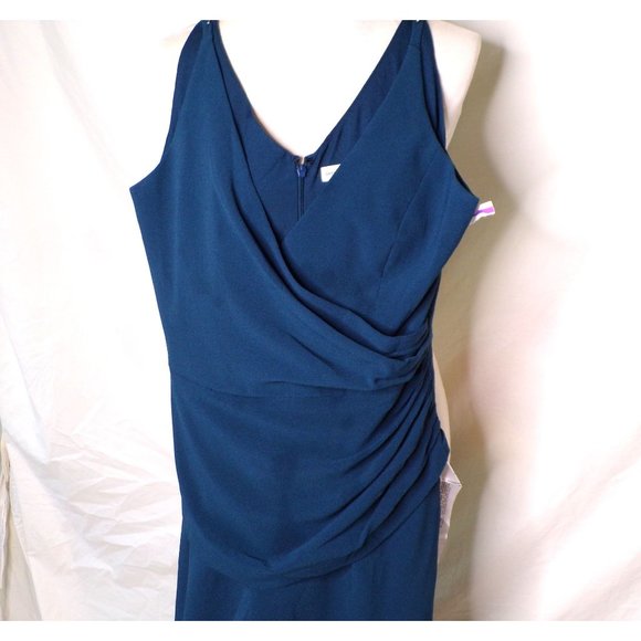 🆕 DRESS THE POPULATION Sam Ruched Jumpsuit Peacock Blue Large 10-12 - Picture 4 of 8
